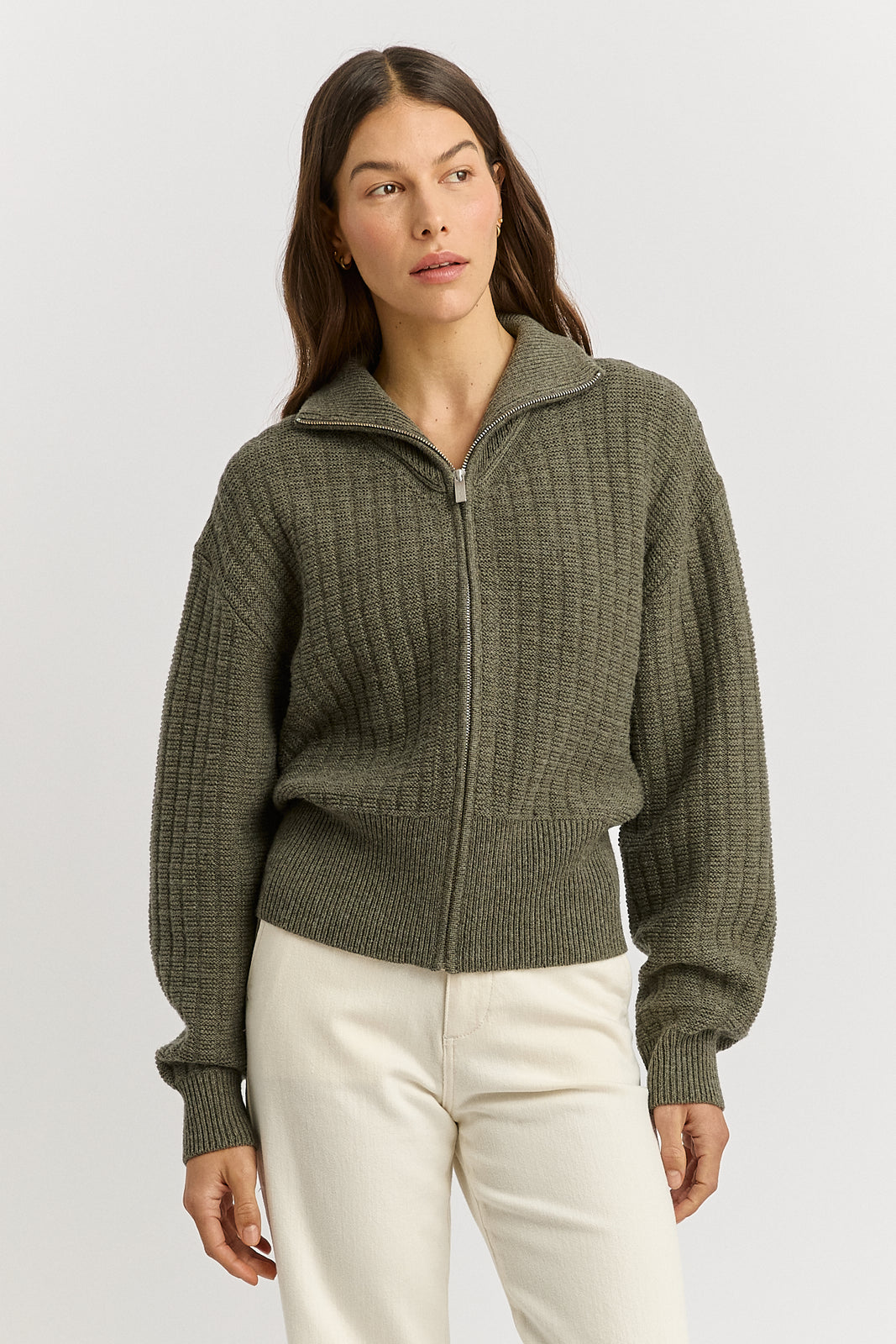 Grid Knit Zip-Through Cardigan – 100% Australian Merino Wool